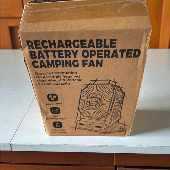 Battery Operated Portable Camping Fan Rechargeable Battery Led Light W 3 Levels - Picture 3 of 10